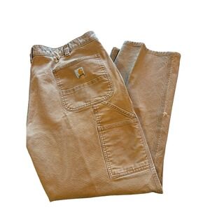 Carhartt Distressed Men's Utility Work Pants Carmel 40x30 Brown with Hammer Loop